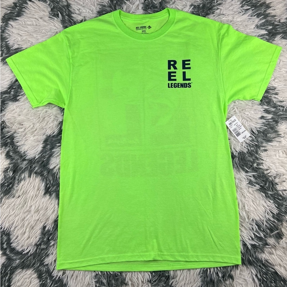 NWT Reel Legends Men's Neon Green Graphic T-Shirt Size Medium Mahi Mayhem